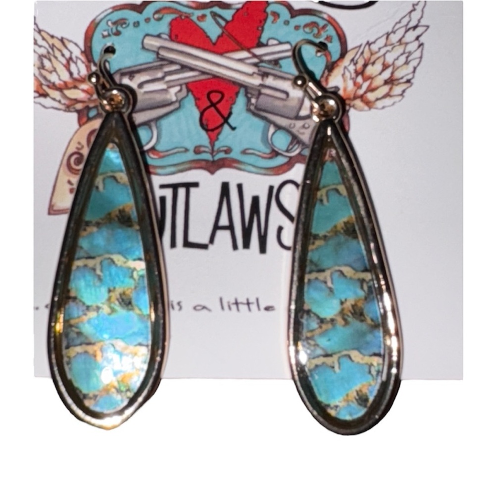 Gold•Blue Teardrop Earrings - Picture 3 of 4